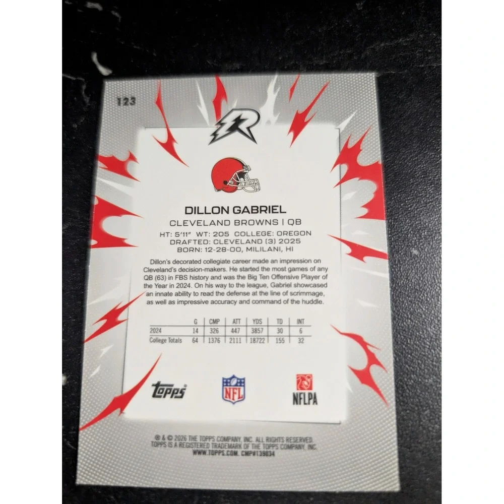 2025 Topps Football Dillon Gabriel RC Rookie Card 123 Cleveland Browns QB